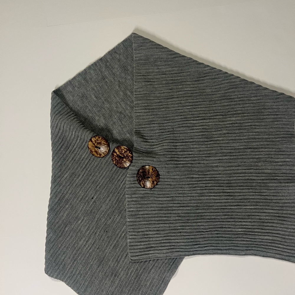 Gray Ribbed Wrap with Button Accents